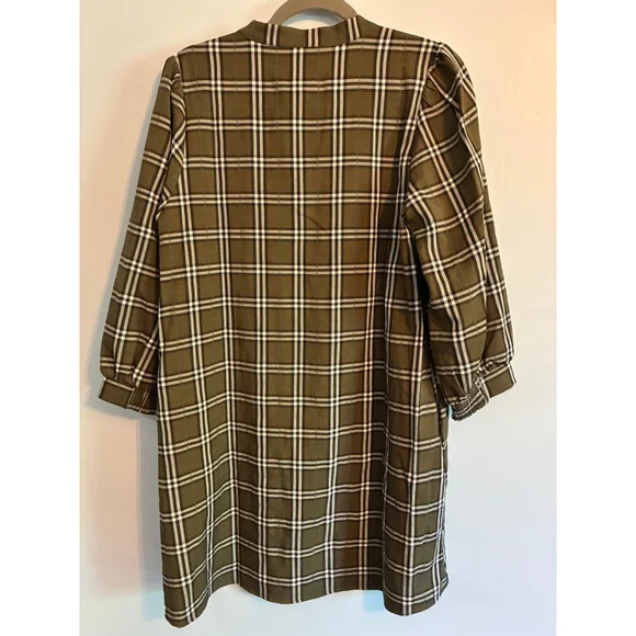 0247 NWOT Size Small **Jodifil** Green Plaid Shirt Dress. - Picture 8 of 14